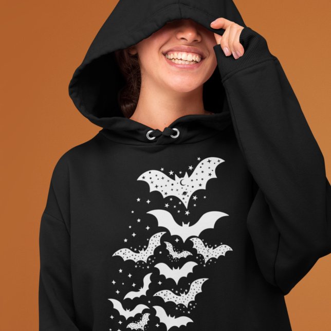 Pull À Capuche Voler Halloween Galaxy Bats blancs et étoiles (Créateur téléchargé)