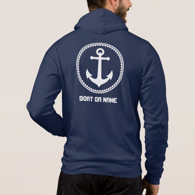 Pull À Capuche Votre nom ou bateau Ancre marine marine bleu marin (Dos)