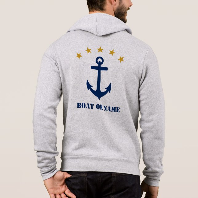 Pull À Capuche Votre nom ou nom de bateau Ancre classique Marine  (Dos)