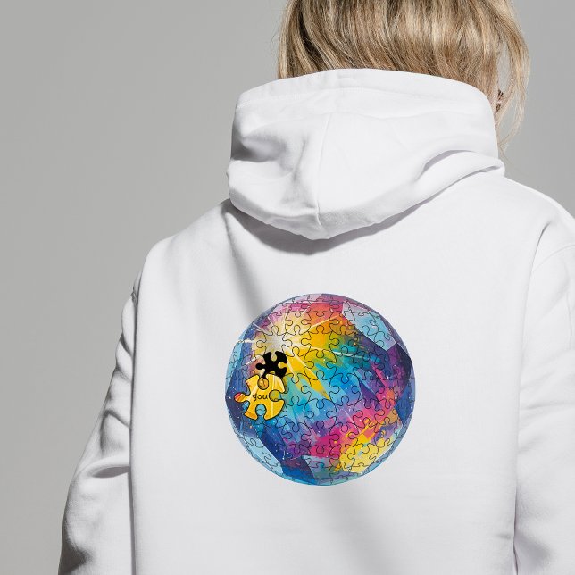 Pull À Capuche Vous complétez le tableau - Tout le monde est à sa ("You complete the picture puzzle" women's hoodie with globe on the back. Let them know they matter!)