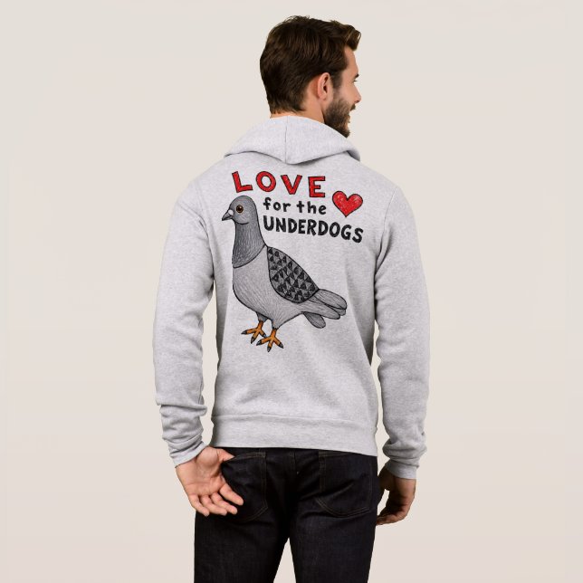 Pull À Capuche Zip-Hoodie "Amour pour les Underdogs" avec pigeon (Dos entier)