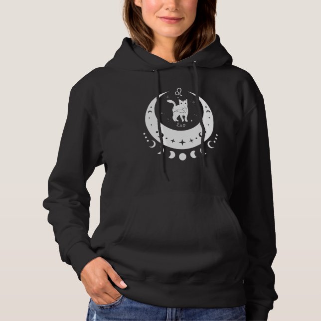 Pull À Capuche Zodiac Leo Horoscope Astrology Sign Cat Crescent M (Devant)