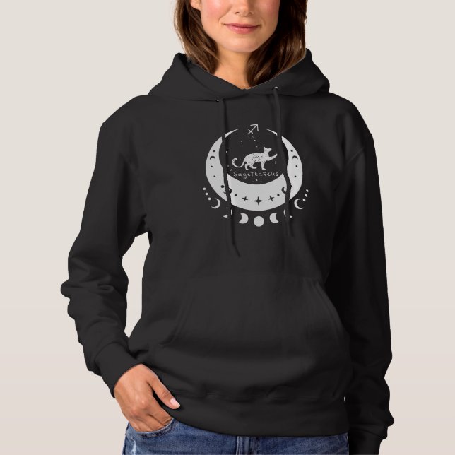 Pull À Capuche Zodiac Sagittarius Horoscope Astrology Cat Crescen (Devant)