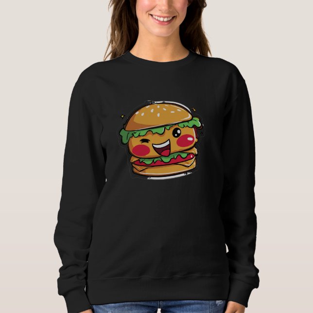 Pullover noir graphique de fast food mignon (Devant)