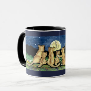 Puma Mountain Lion Family et Moon Designer Mug