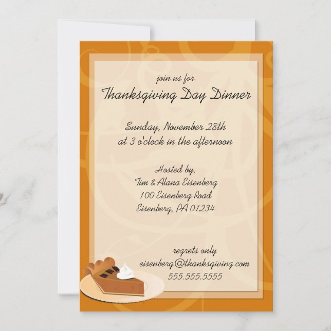 Pumkpin Pie Thanksgiving Day Dîner Invitations (Devant)