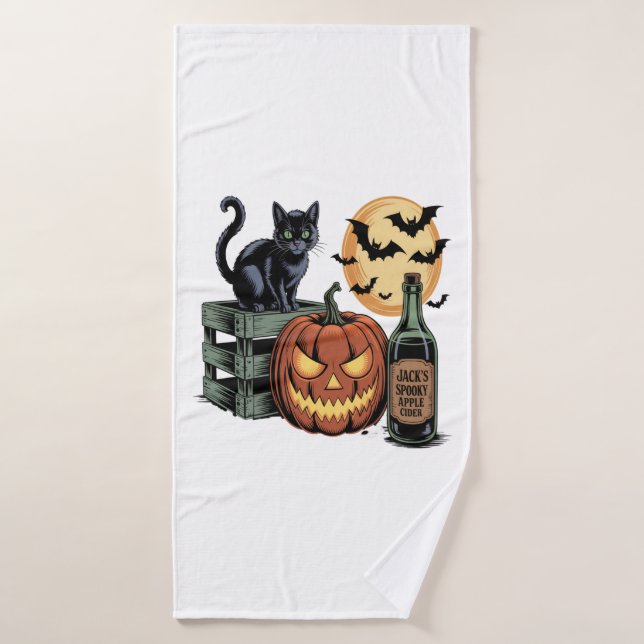 Pumpkin Cat Beer Halloween (Serviette de bain)