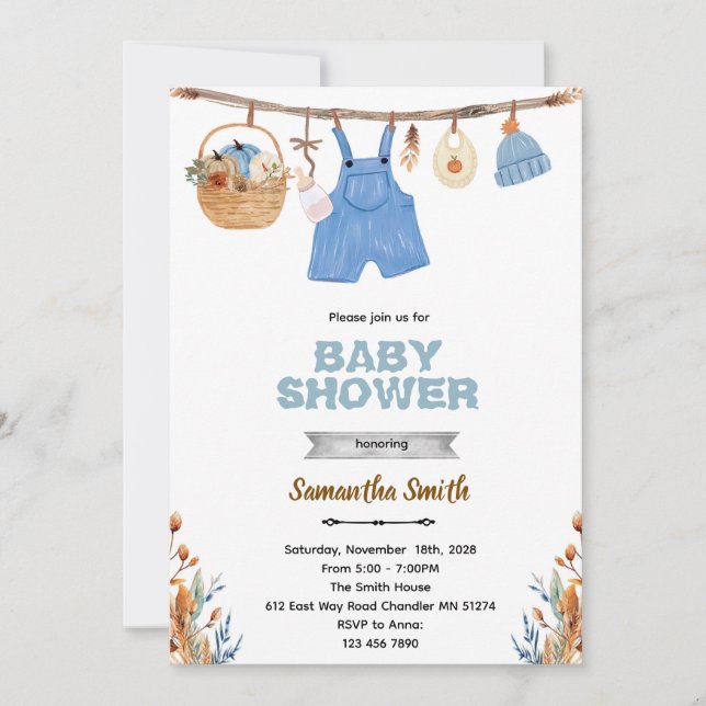 Pumpkin clothesline boy baby shower invitation  (Devant)