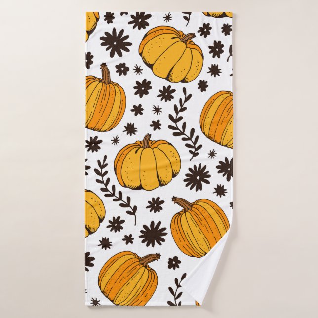Pumpkin color seamless pattern, hand drawn squash  (Serviette de bain)