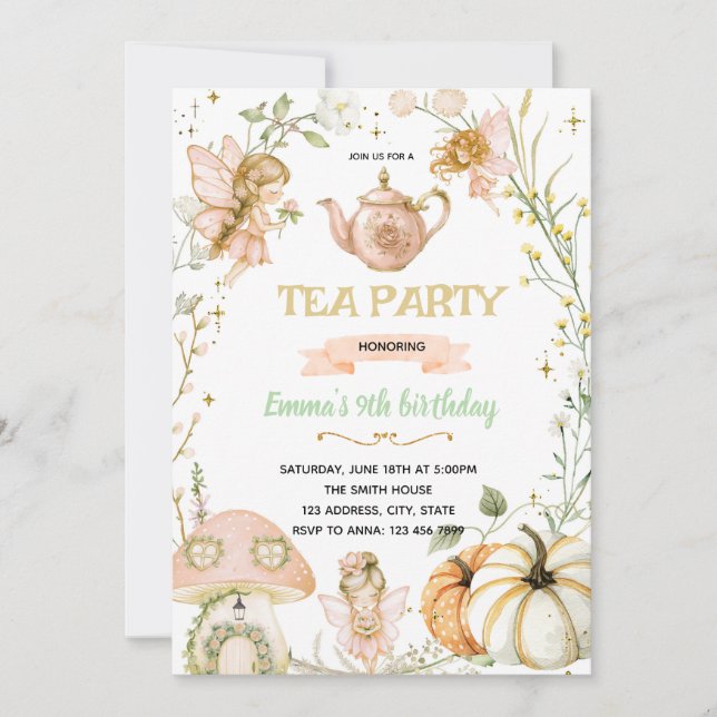 Pumpkin Fairies Tea Party Birthday Invitation (Devant)