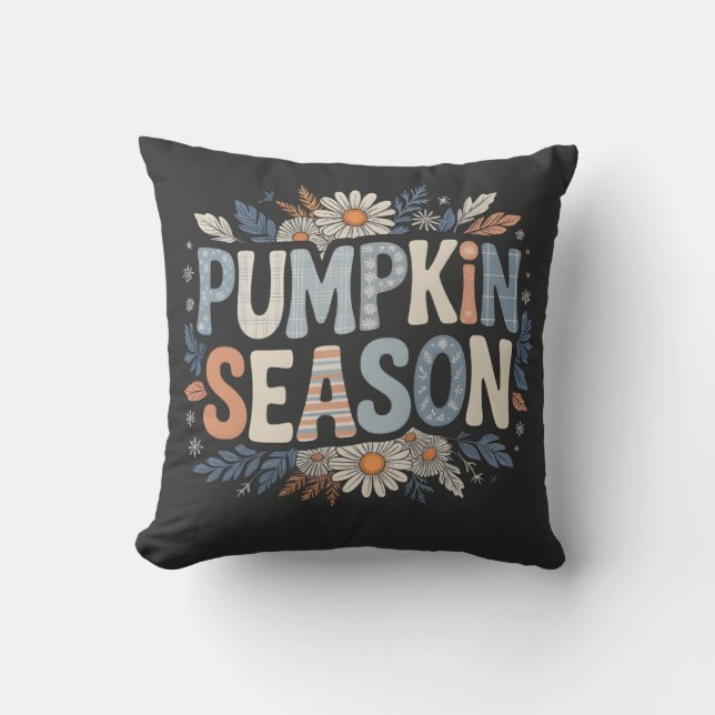 Pumpkin Season – Blue Floral Retro Coussin (Recto)