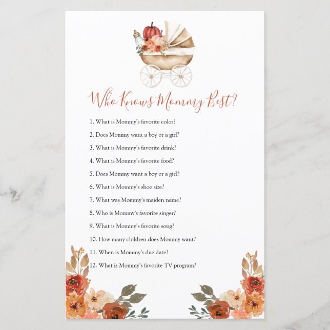 Pumpkin Stroller Baby Shower Who Know Mommy Best (Devant)