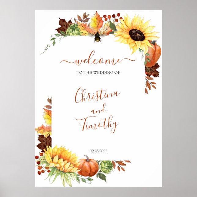 Pumpkin Sunflower Fall Wedding Welcome Poster Sign (Devant)