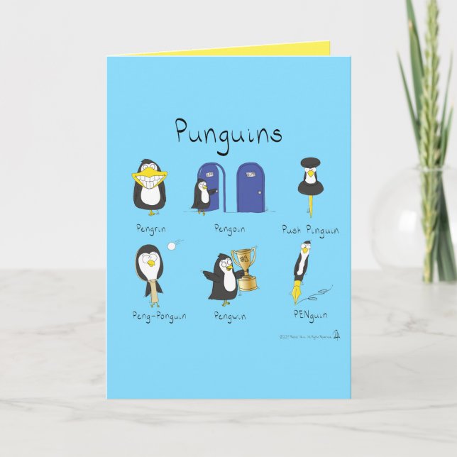 Punguins Puns Penguin Cartes de voeux amusantes (Devant)