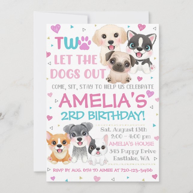 Puppy 2nd Birthday Invitation Deux laissez les chi (Devant)