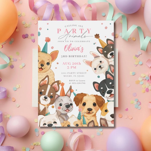 Puppy Anniversaire Invitation Chien Fête Fille Ann (Créateur téléchargé)