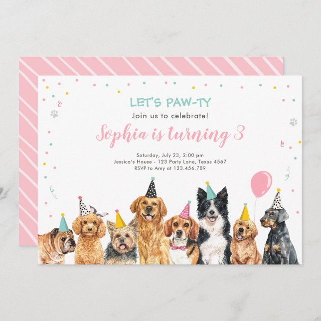 Puppy Anniversaire Invitation Chien Party Pawty Gi (Devant / Derrière)