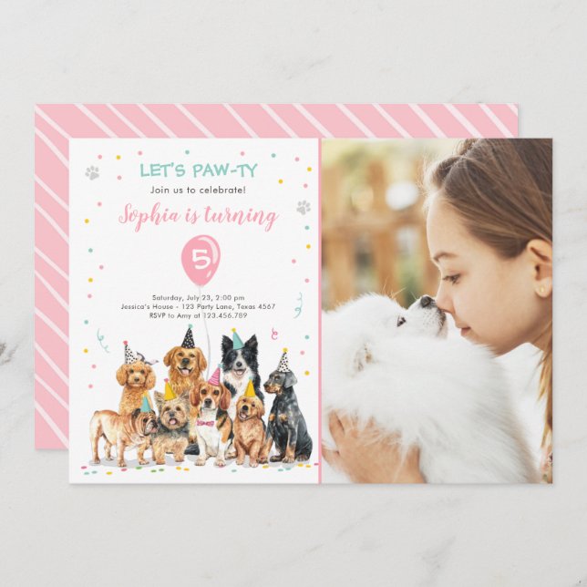 Puppy Anniversaire Invitation Chien Party Pawty Gi (Devant / Derrière)