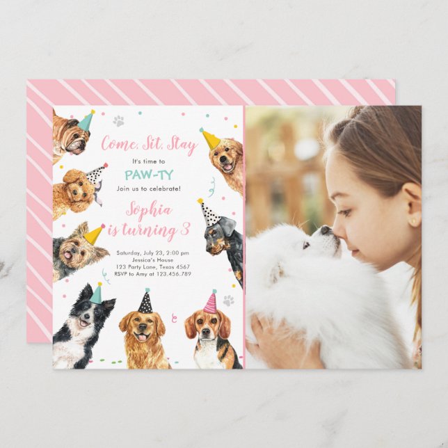 Puppy Anniversaire Invitation Chien Party Pawty Gi (Devant / Derrière)