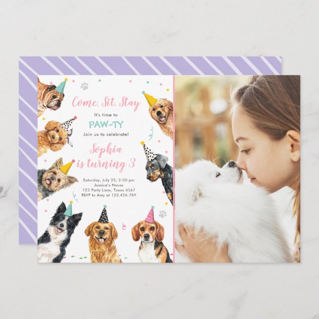 Puppy Anniversaire Invitation Chien Party Pawty Gi (Devant / Derrière)