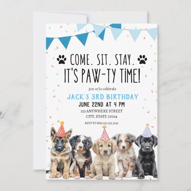 PUPPY ANNIVERSAIRE INVITATION FÊTE PAW-TY (Devant)