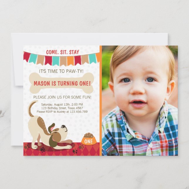 Puppy Anniversaire Invitation Paw ty Puppy Party (Devant)