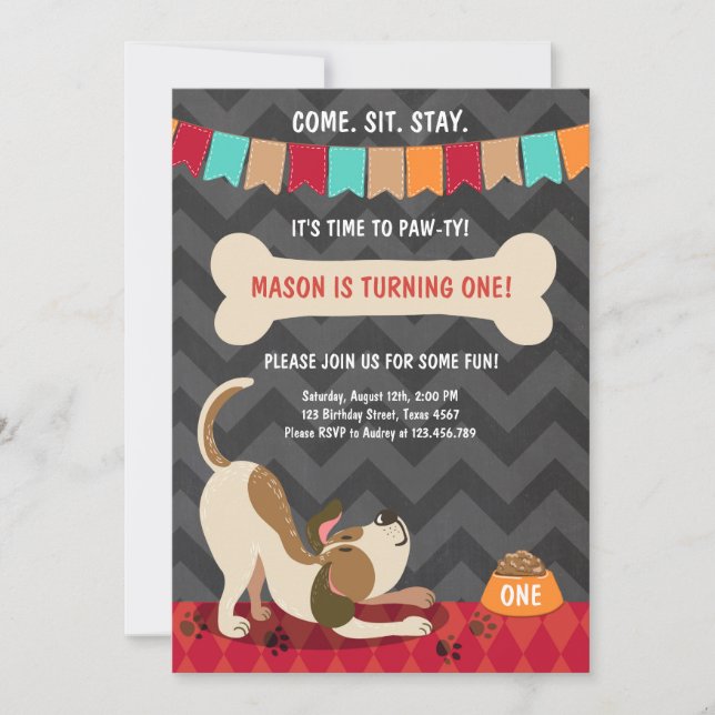 Puppy Anniversaire Invitation Paw ty Puppy Party (Devant)