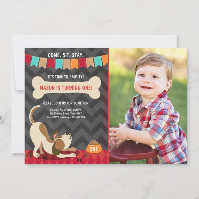 Puppy Anniversaire Invitation Paw ty Puppy Party (Devant)