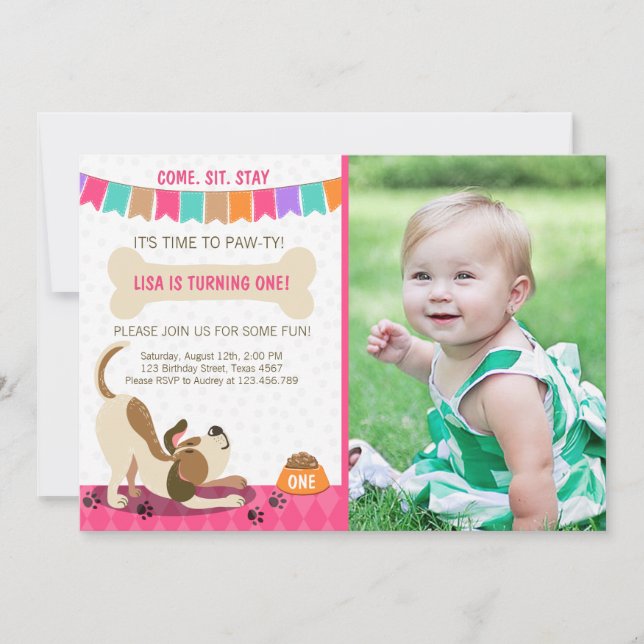 Puppy Anniversaire Invitation Paw ty Puppy Party (Devant)