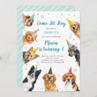 Puppy Birthday Invitation Chien Party Pawty Boy