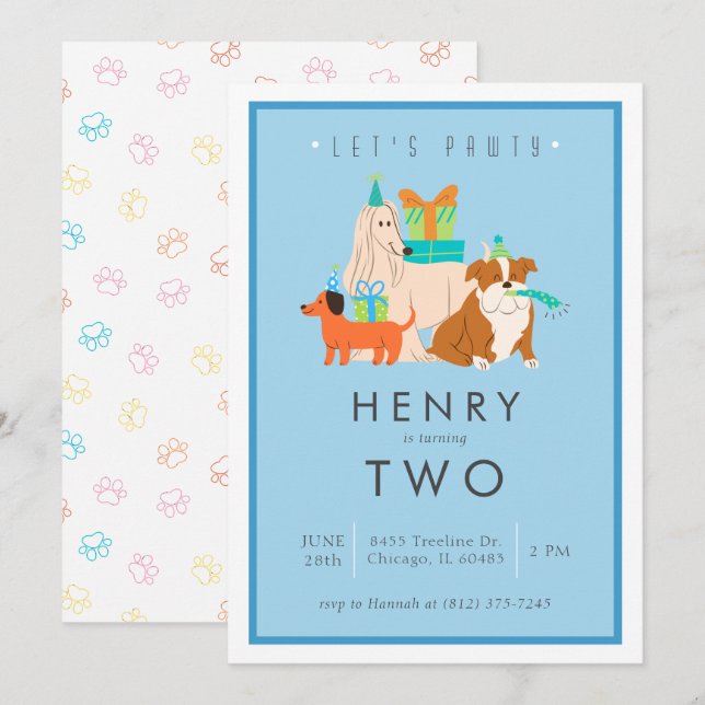 Puppy Birthday Party Invitation - Personnalisable (Devant / Derrière)