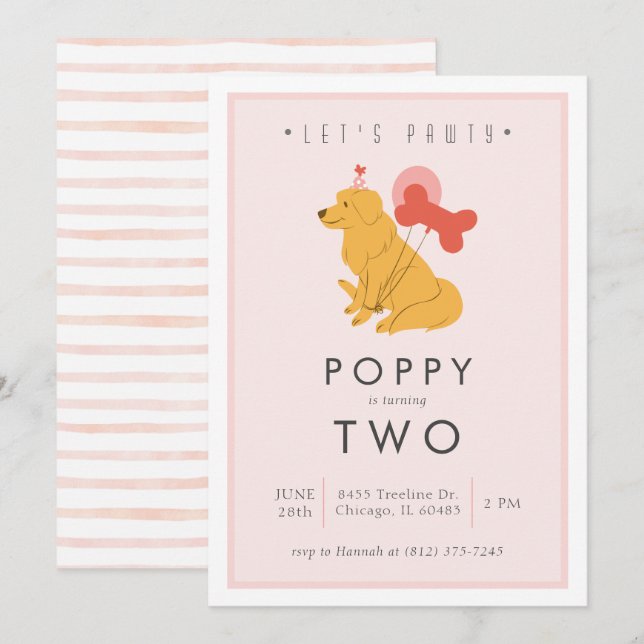Puppy Birthday Party Invitation - Personnalisable (Devant / Derrière)