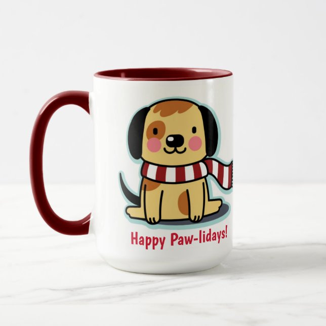 Puppy Chien Christmas Mug Happy Paw-lidays! (Gauche)