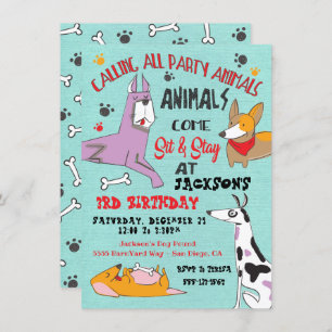 Puppy Chien Invitation à la fête d'anniversaire