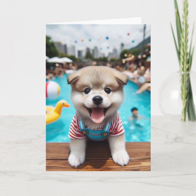Puppy Cute Pool Party Toutes les occasions Carte (Devant)