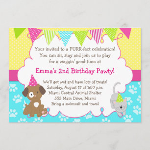 Puppy et Kitten Invitation Fête d'anniversaire fil