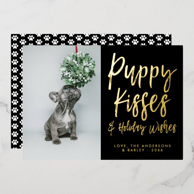 Puppy Kisses Empreinte de patte Photo Foil Carte d (Recto/Verso)