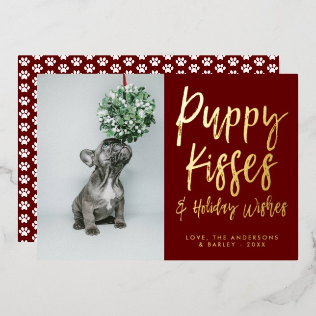 Puppy Kisses Empreinte de patte Photo Foil Carte d (Recto/Verso)
