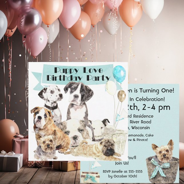 Puppy Love Customisée Invitation Anniversaire (Créateur téléchargé)