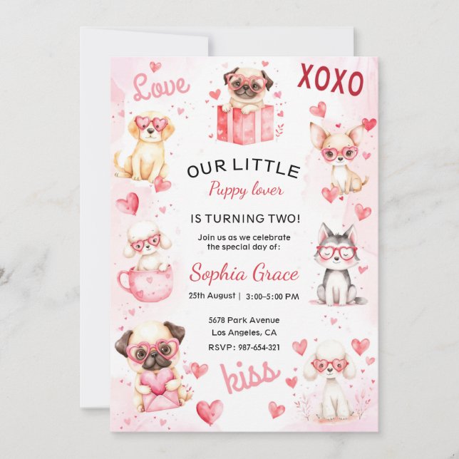 Puppy Lover Anniversaire de fête Invitation pour e (Devant)