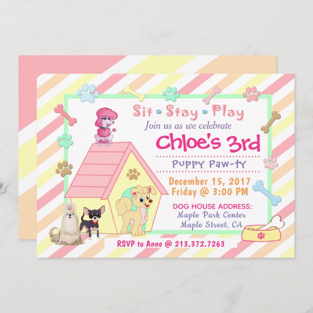 Puppy Party Anniversaire Invitation | 12,7 cm x 17 (Devant / Derrière)