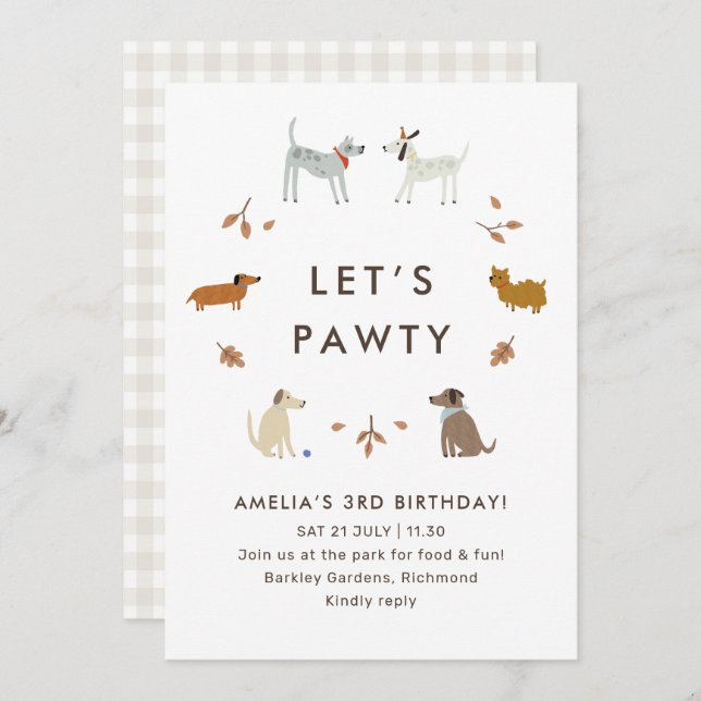 Puppy Pawty Dog Park mignonne Invitation moderne d (Devant / Derrière)