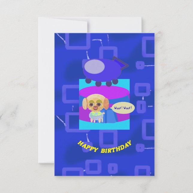 Puppy Spacship Invitation Anniversaire (Devant)