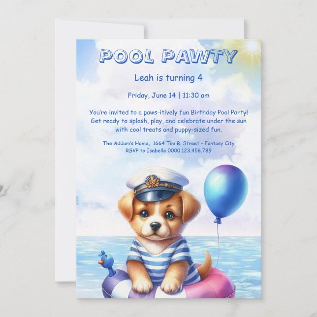 Puppy Splash Anniversaire Pool Party Invitation (Devant)