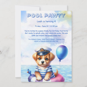 Puppy Splash Anniversaire Pool Party Invitation