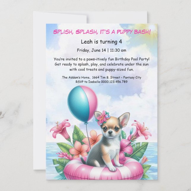 Puppy Splash Anniversaire Pool Party Invitation (Devant)