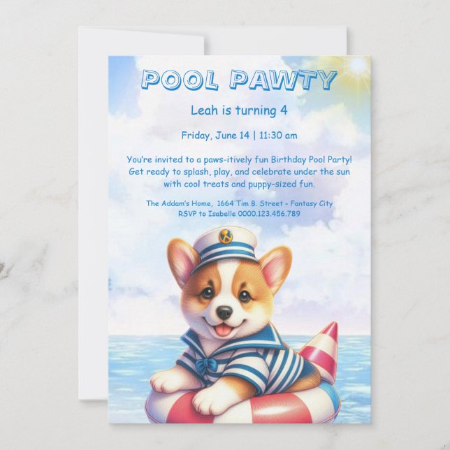 Puppy Splash Anniversaire Pool Party Invitation (Devant)
