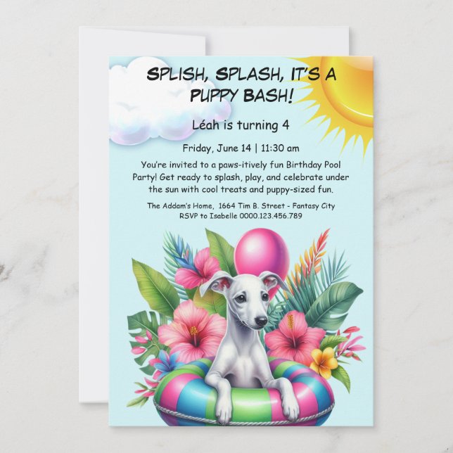 Puppy Splash Anniversaire Pool Party Invitation (Devant)