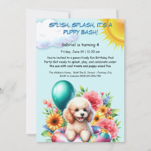 Puppy Splash Anniversaire Pool Party Invitation