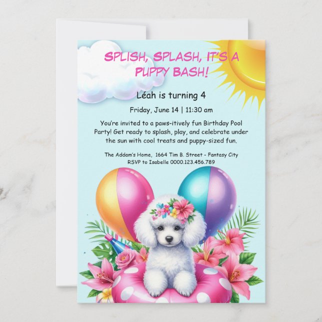 Puppy Splash Anniversaire Pool Party Invitation (Devant)